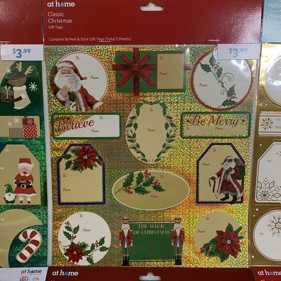 Christmas Stickers Gift Tag 2 Pack Random Variety Peel  & Stick Gold Present Joy - Picture 3 of 7